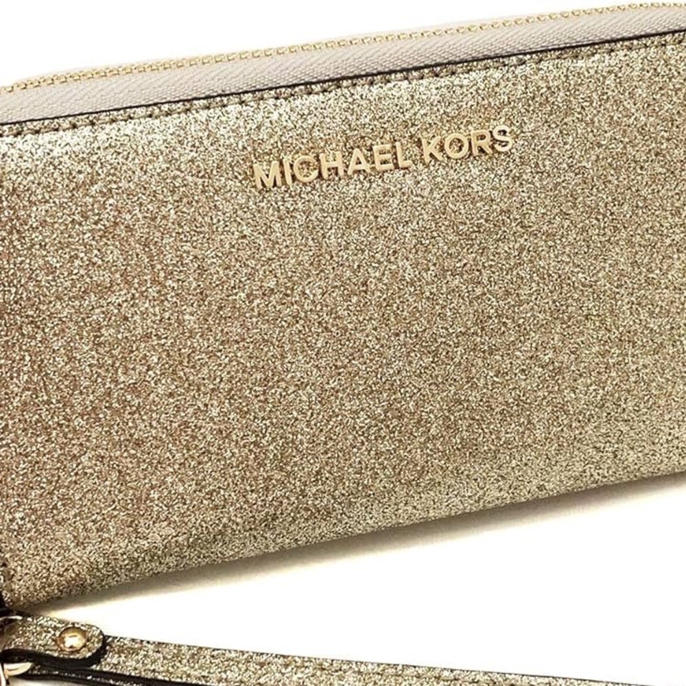 Michael Kors Jet Set Travel Glitter Pale Gold Phone Case  Wallet EUC